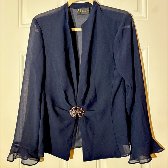 Navy Blue Sheer Formal Jacket, Size Small - Picture 1 of 8